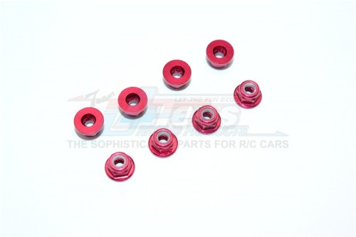 GPM Racing Miscellaneous All ALUMINIUM 3MM FLANGED LOCK NUTS-8PCS Red