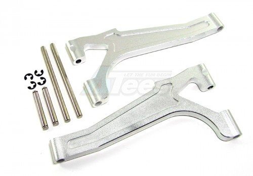 GPM Racing Team Losi LST Aluminum Front Or Rear Upper Arm With Pins & Delrin Collars & E-clips - 1 Pair Set Silver