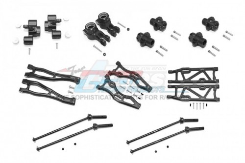 GPM Racing Arrma Kraton 6S BLX Aluminium F Upper+Lower Arms R Lower Arms F+R Knuckle Arms CVD 13MM Hex for 106005/106015/106018/106040T1- 56Pcs Set Black