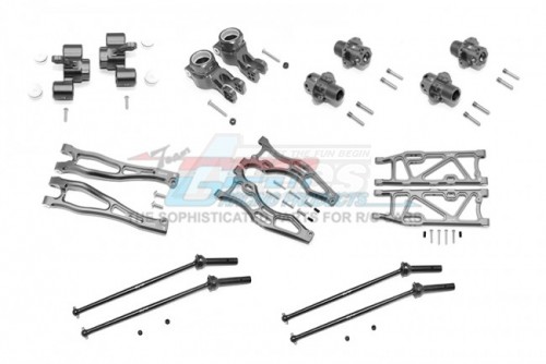 GPM Racing Arrma Kraton 6S BLX Aluminium F Upper+Lower Arms R Lower Arms F+R Knuckle Arms CVD 13MM Hex for 106005/106015/106018/106040T1 - 56Pcs Set Gun Metal