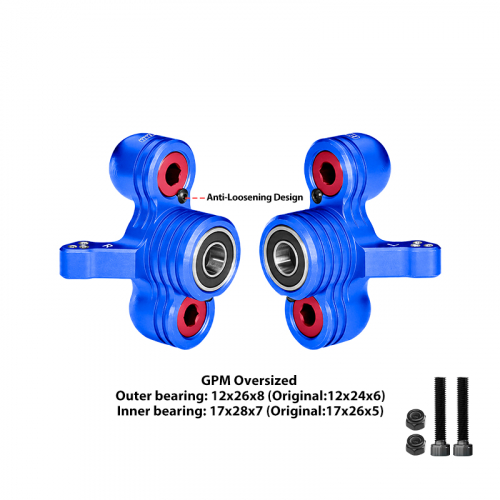 GPM Racing Arrma Kraton 8S BLX 6061-T6 Alloy Front Steering Knuckles (Larger Bearings) for Arrma 1/5 Kraton 8S EXB Outcast 8S EXB Blue