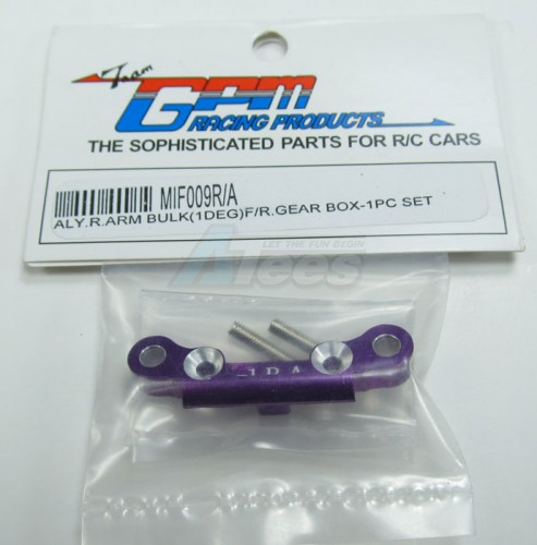 GPM Racing Kyosho Mini Inferno 09 Aluminum Rear Arm Bulk (1 Degree) For Rear Gear Box With Screws - 1 Piece Set Purple
