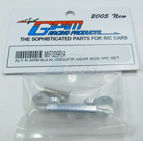 GPM Racing Kyosho Mini Inferno 09 Aluminum Rear Arm Bulk (1 Degree) For Rear Gear Box With Screws - 1 Piece Set Silver