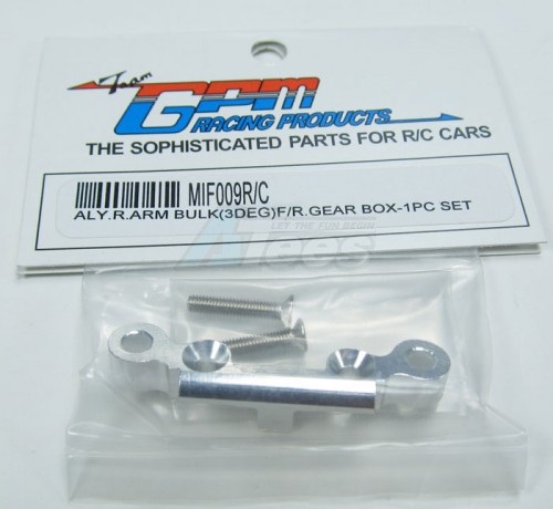 GPM Racing Kyosho Mini Inferno ST Aluminum Rear Arm Bulk (3 Deg) For Rear Gear Box With Screws - 1pc Set Silver