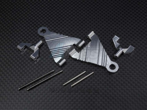 GPM Racing Kyosho Mini Inferno ST Aluminum Battery Holder With Pins & E-clips & Aluminum Mounts - 1 Pair Set Silver