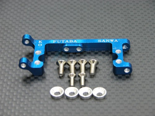 GPM Racing Turnigy 1/16 Racing Buggy Aluminum Servo Mount With Screws & Shims (for Kopropo, Futaba, Sanwa) - 1 Piece Set Blue