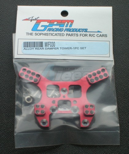 GPM Racing Kyosho Mini Inferno Aluminum Rear Damper Tower with Screws - 1 Pc Red