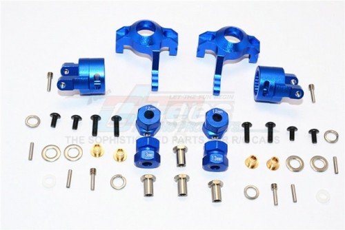 GPM Racing Axial SMT10™ Grave Digger Monster Jam Truck Aluminium Front C-Hub & Knuckle Arm (5 Degree Caster) - 4Pcs Set (For Rr10 Bomber Wraith Wraith Ax90045 Smt10 Monster Jam Ax90055) Blue