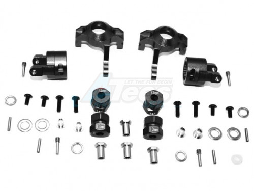 GPM Racing Axial SMT10™ Grave Digger Monster Jam Truck Aluminium Front C-Hub & Knuckle Arm (5 Degree Caster) - 4Pcs Set (For Rr10 Bomber Wraith Wraith Ax90045 Smt10 Monster Jam Ax90055) Black