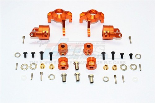 GPM Racing Axial SMT10™ Grave Digger Monster Jam Truck Aluminium Front C-Hub & Knuckle Arm (5 Degree Caster) - 4Pcs Set (For Rr10 Bomber Wraith Wraith Ax90045 Smt10 Monster Jam Ax90055) Orange