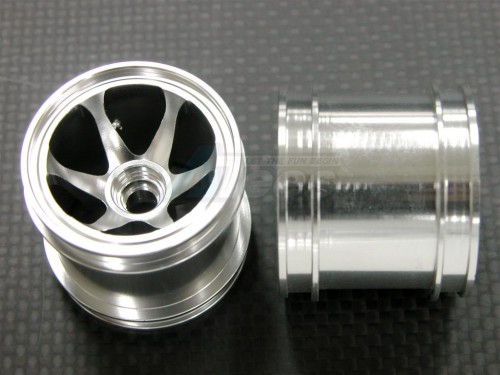 GPM Racing Kyosho Mini-Z Monster Aluminum Front or Rear 3D Dent Surface Wheels 6 Spokes Silver