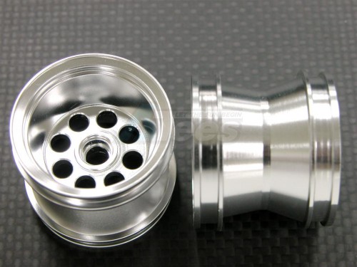 GPM Racing Kyosho Mini-Z Monster Aluminum Front Or Rear Flat Circular Pattern Rims(8 Holes) - 1 Pair Silver