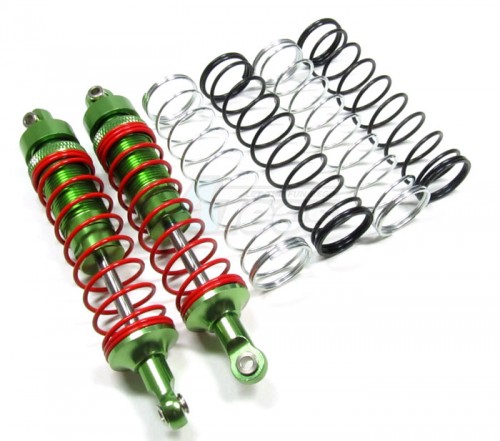 GPM Racing HPI Savage XS Flux Aluminum Front / Rear Shocks With Aluminum Ball Ends 100mm & 1.1mm 1.2mm 1.3mm Coil Spring 1 Pair Set Green