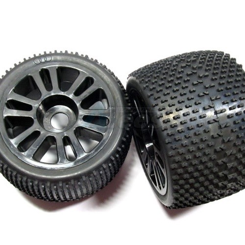 GPM Racing Miscellaneous All Nylon Wheel (6 Spokes) With Rubber Radial Tire (Small Dot) 0mm Offset (Big Size) - 1 Pair Black