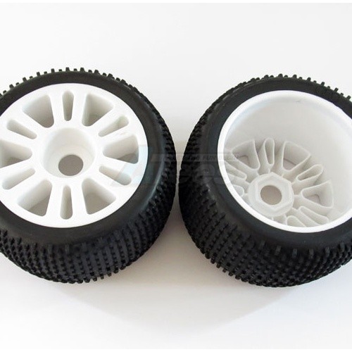 GPM Racing Miscellaneous All Nylon Wheel (6 Spokes) With Rubber Radial Tire (Small Dot) 0mm Offset (Big Size) - 1 Pair White