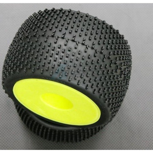 GPM Racing Miscellaneous All Nylon Wheel (6 Spokes) With Rubber Radial Tire (Small Dot) 0mm Offset (Big Size) - 1 Pair Yellow