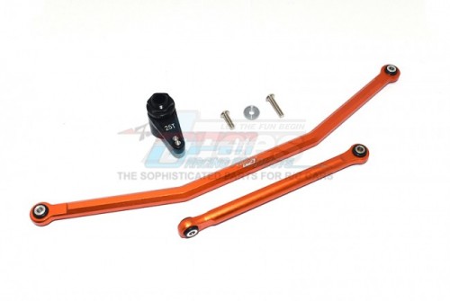 GPM Racing Axial RBX10 Aluminium Front Steering Tie Rods + Aluminium 7075 25T Servo Horn W. Built-In Spring (2 Positioning Holes) - 6Pcs Set Orange