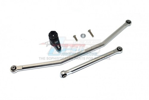 GPM Racing Axial RBX10 Aluminium Front Steering Tie Rods + Aluminium 7075 25T Servo Horn W. Built-In Spring (2 Positioning Holes) - 6Pcs Set Silver