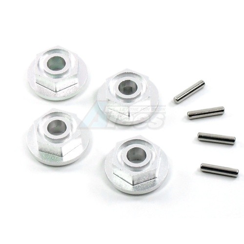 GPM Racing HPI Savage 21 Aluminum Drive Adaptor 5MM With 2MM Flanged + Pins - 4 Pcs Set Silver