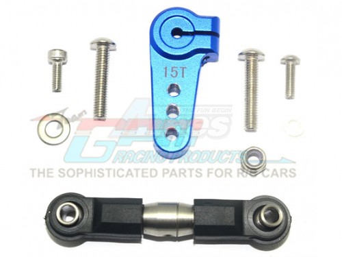 GPM Racing Team Losi 1/6 SUPER BAJA REY 4X4 Aluminium Servo Horn With Stainless Steel Adjustable Tie Rod - 9Pcs Set Blue