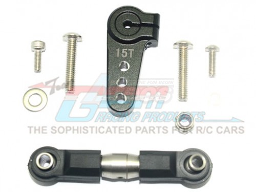 GPM Racing Team Losi 1/6 SUPER BAJA REY 4X4 Aluminium Servo Horn With Stainless Steel Adjustable Tie Rod - 9Pcs Set Black