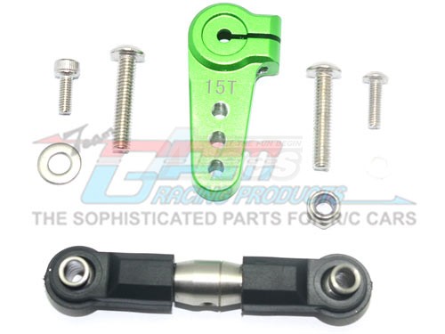 GPM Racing Team Losi 1/6 SUPER BAJA REY 4X4 Aluminium Servo Horn With Stainless Steel Adjustable Tie Rod - 9Pcs Set Green