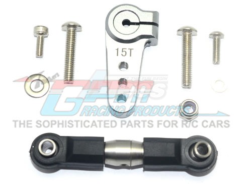 GPM Racing Team Losi 1/6 SUPER BAJA REY 4X4 Aluminium Servo Horn With Stainless Steel Adjustable Tie Rod - 9Pcs Set Gun Metal