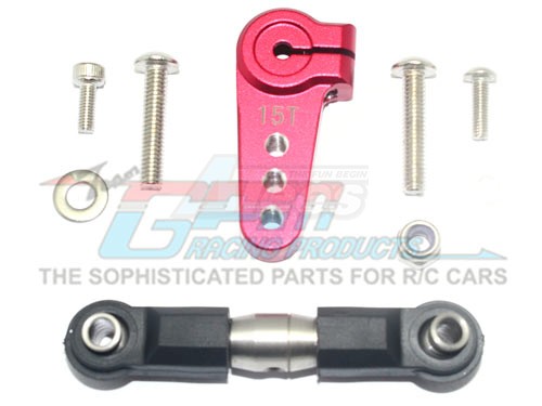 GPM Racing Team Losi 1/6 SUPER BAJA REY 4X4 Aluminium Servo Horn With Stainless Steel Adjustable Tie Rod - 9Pcs Set Red