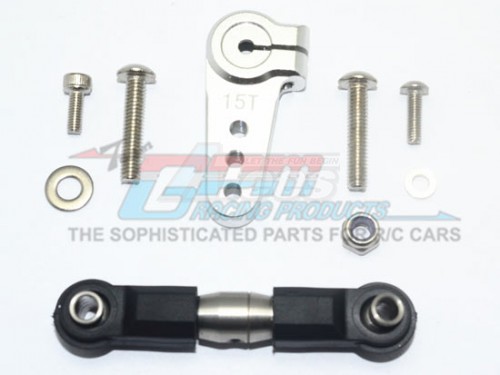 GPM Racing Team Losi 1/6 SUPER BAJA REY 4X4 Aluminium Servo Horn With Stainless Steel Adjustable Tie Rod - 9Pcs Set Silver