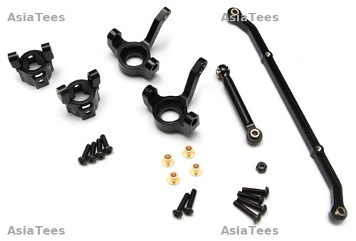 GPM Racing Axial SCX10 Aluminum Front C-Hub & Knuckle Arm (Toe-In 5 Degree) - 4Pcs Set Black