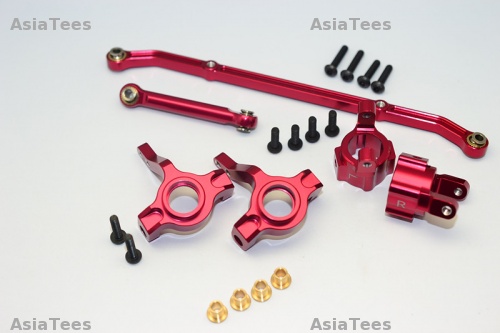 GPM Racing Axial SCX10 Aluminum Front C-Hub & Knuckle Arm (Toe-In 5 Degree) - 4Pcs Set Red