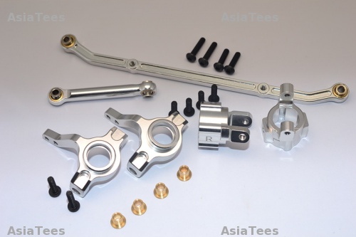 GPM Racing Axial SCX10 Aluminum Front C-Hub & Knuckle Arm (Toe-In 5 Degree) - 4Pcs Set Silver