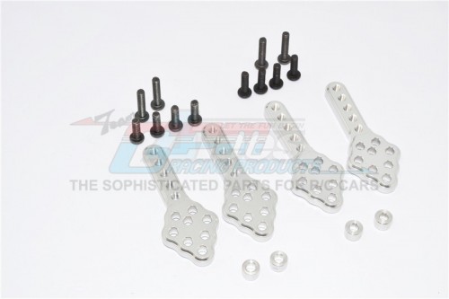 GPM Racing Axial SCX10 Aluminum Front/Rear Adjustable Shock Tower Mount With Multiple Holes (Upward & Downward The Chassis Height ) - 2Prs Set Silver