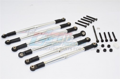 GPM Racing Axial SCX10 Aluminium Adjustable Link Parts For 315MM Wheelbase - 6Pcs Set Silver
