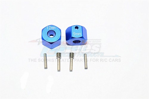 GPM Racing Axial SCX10 II Aluminium Wheel Hex Adapters 12MM X 9MM 2Pcs Set Blue