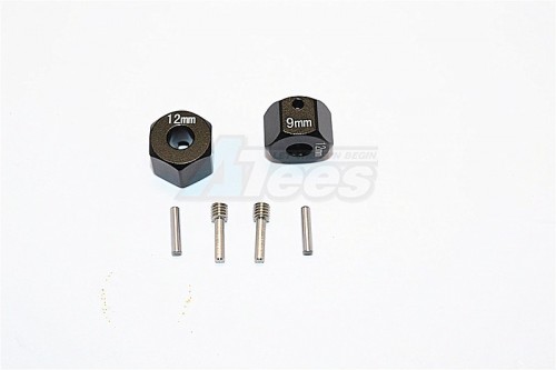 GPM Racing Axial SCX10 II Aluminium Wheel Hex Adapters 12MM X 9MM 2Pcs Set Black