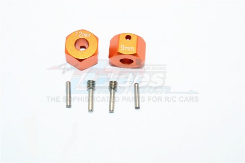 GPM Racing Axial SCX10 II Aluminium Wheel Hex Adapters 12MM X 9MM 2Pcs Set Orange