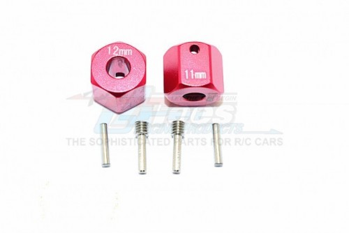 GPM Racing Axial SCX10 II Aluminium Wheel Hex Adapters 12MM X 11MM 2Pcs Set Red