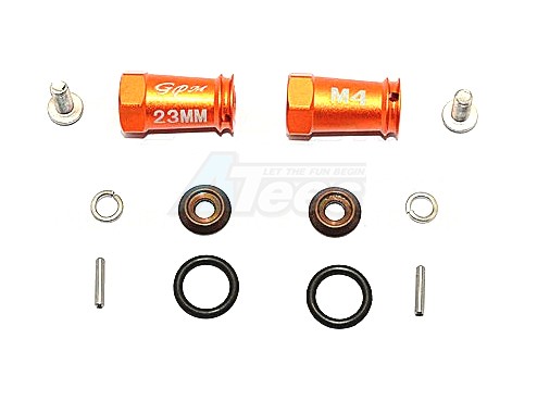GPM Racing Axial SCX10 Aluminium Wheel Hex Adapters 23Mm Width (Use For 4Mm Thread Wheel Shaft & 4Mm Hole Wheel) - 1Pr Set Orange