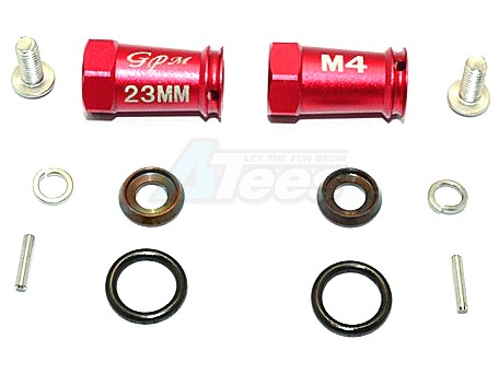 GPM Racing Axial SCX10 II Aluminium Wheel Hex Adapters 23MM Width (Use For 4MM Thread Wheel Shaft & 4MM Hole Wheel) - 1Pair Set Red