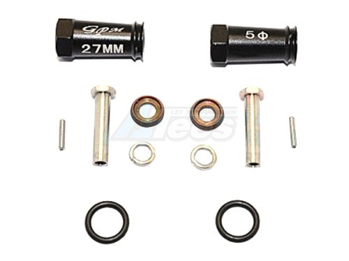 GPM Racing Axial SCX10 II Aluminium Wheel Hex Adapters 27MM Width (Use For 4MM Thread Wheel Shaft & 4MM Hole Wheel) - 1Pair Set Black