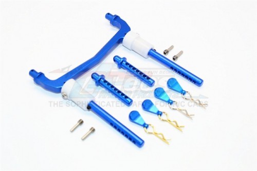 GPM Racing Axial SCX10 II Aluminium Front/Rear Body Post Mount With Clips - 1Set Blue