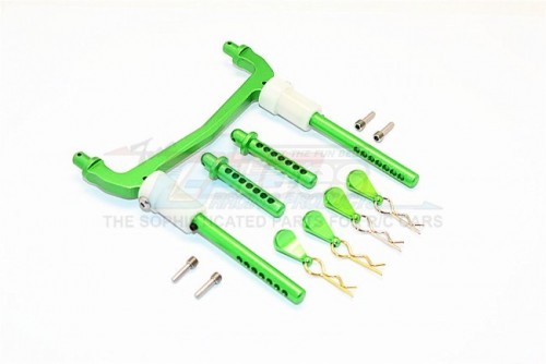 GPM Racing Axial SCX10 II Aluminium Front/Rear Body Post Mount With Clips - 1Set Green