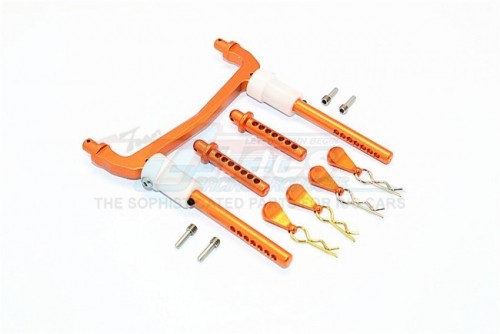 GPM Racing Axial SCX10 II Aluminium Front/Rear Body Post Mount With Clips - 1Set Orange