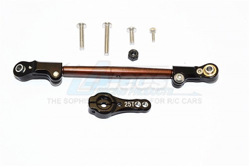 GPM Racing Axial SCX10 II Spring Steel Adjustable Servo Rod With Aluminium Ends & 25T Servo Horn - 2Pcs Set Black