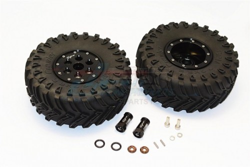 GPM Racing Axial SCX10 II 2.2 Inch Rubber Tires With Aluminium Beadlock Weighted Wheels & 25MM Hex Adapters - 1Pair Set Black