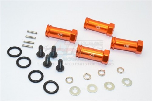 GPM Racing Traxxas Slash Aluminum Hex Adaptor (+25mm) 4 Pieces Set Orange