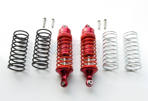 GPM Racing Traxxas Slash Aluminum Front Adjustable Spring Damper With Aluminum Ball Top & Ball Ends - 1pr Set (1.3mm, 1.5mm, 1.7mm Coil Spring & 4mm Thick Shaft) Red