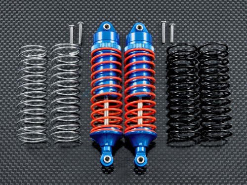 GPM Racing Traxxas Slash Aluminum Rear Adjustable Spring Damper With Aluminum Ball Top & Ball Ends - 1pr Set (1.3mm, 1.5mm, 1.7mm Coil Spring & 4mm Thick Shaft) Blue