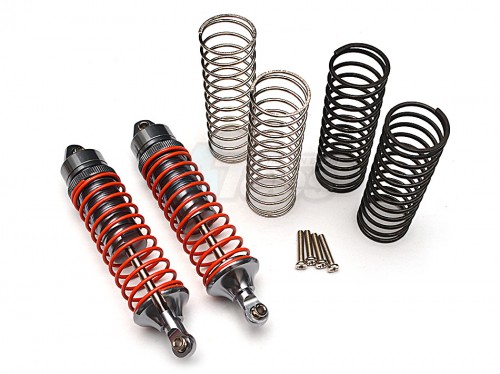 GPM Racing Traxxas Rustler VXL Aluminum Rear Adjustable Spring Damper With Aluminum Ball Top & Ball Ends - 1pr Set (1.3mm, 1.5mm, 1.7mm Coil Spring & 4mm Thick Shaft) Gun Metal